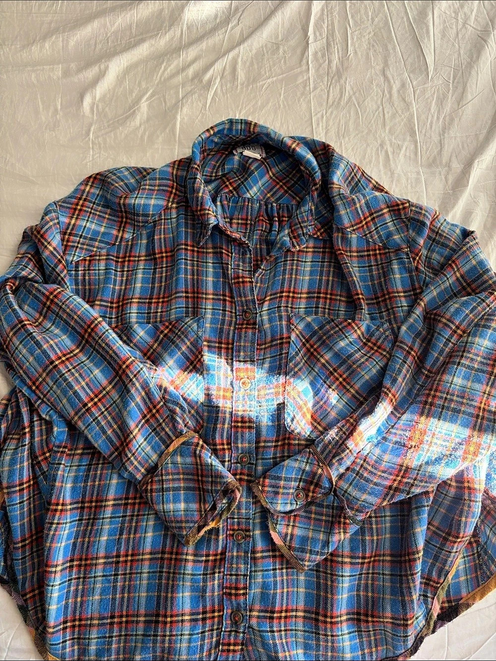 BDG Plaid Button Down in Blue & Orange Medium Like New